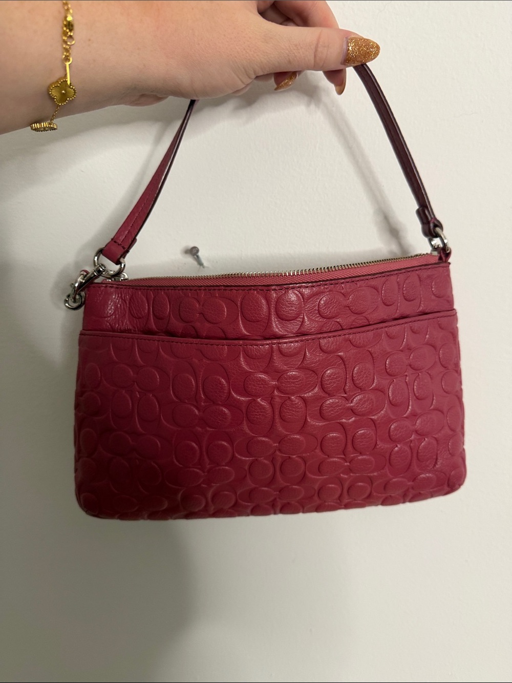 Coach Pebbled embossed Signature large Wristlet in pink - Picture 9 of 10